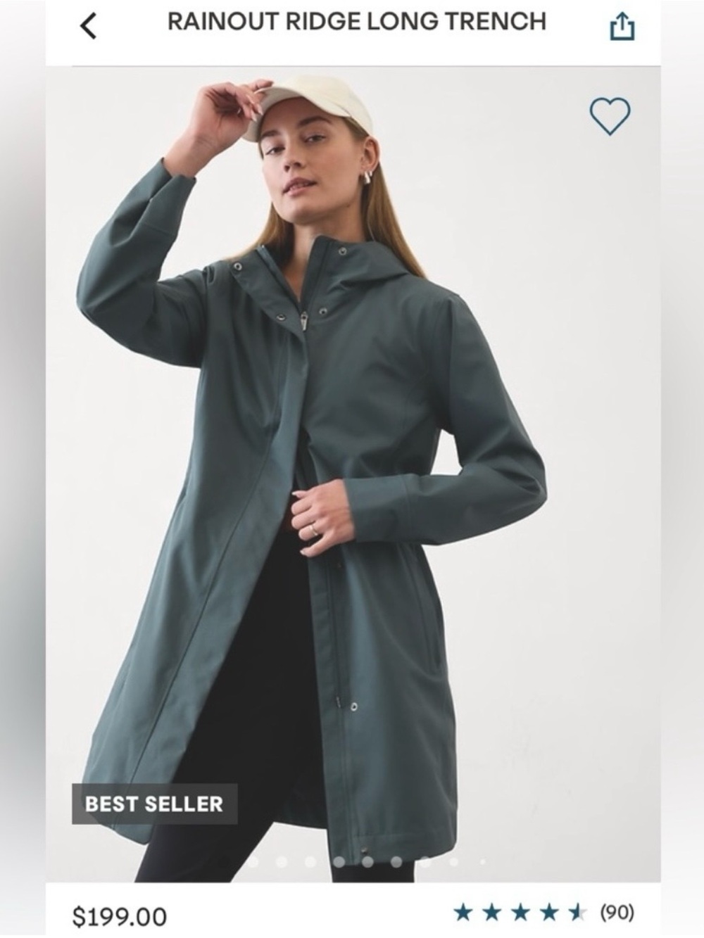 Athleta Women's Rainout Ridge Long Trench Rain Trench Coat Eden Green Slate Sz S